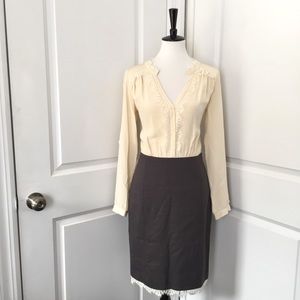 [Rebecca Taylor] cream/gray career dress with lace